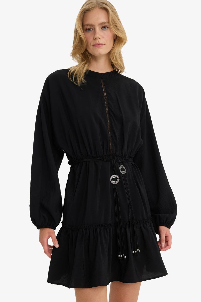 DeFacto Black Woman Crew Neck Long Sleeve Mini Dress Casual - Image 5